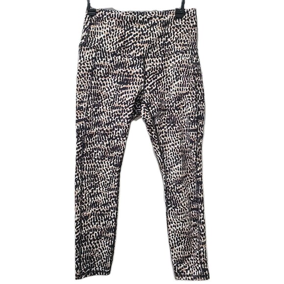 NWOT Move Theology Black Tan Cream Animal Print 25" Full Length Leggings L - Picture 1 of 8